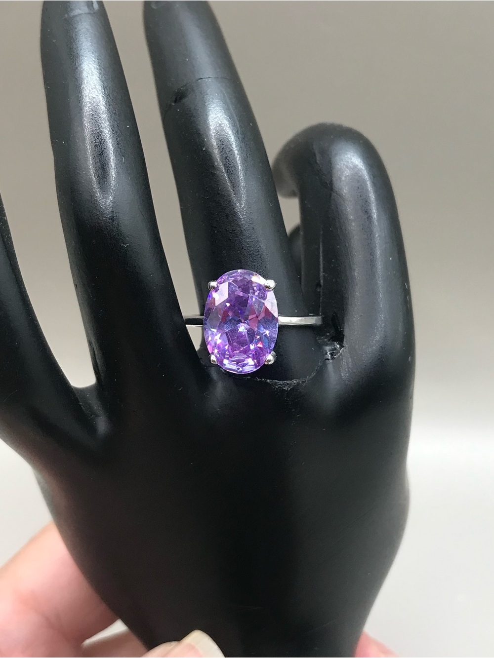 Radiant Violet Oval Solitaire Gemstone & Silver-Tone Ring - Picture 2 of 7